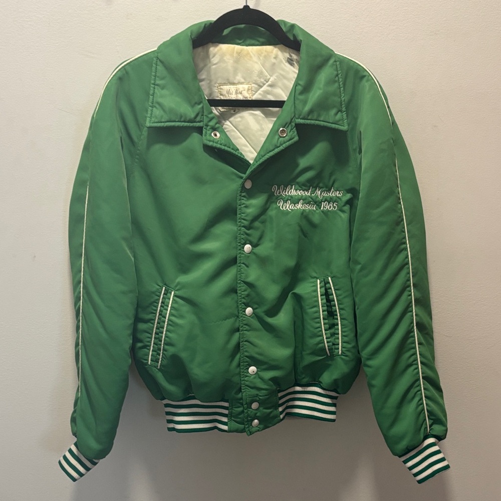 Vintage Green Varsity Jacket with Embroidered Details
